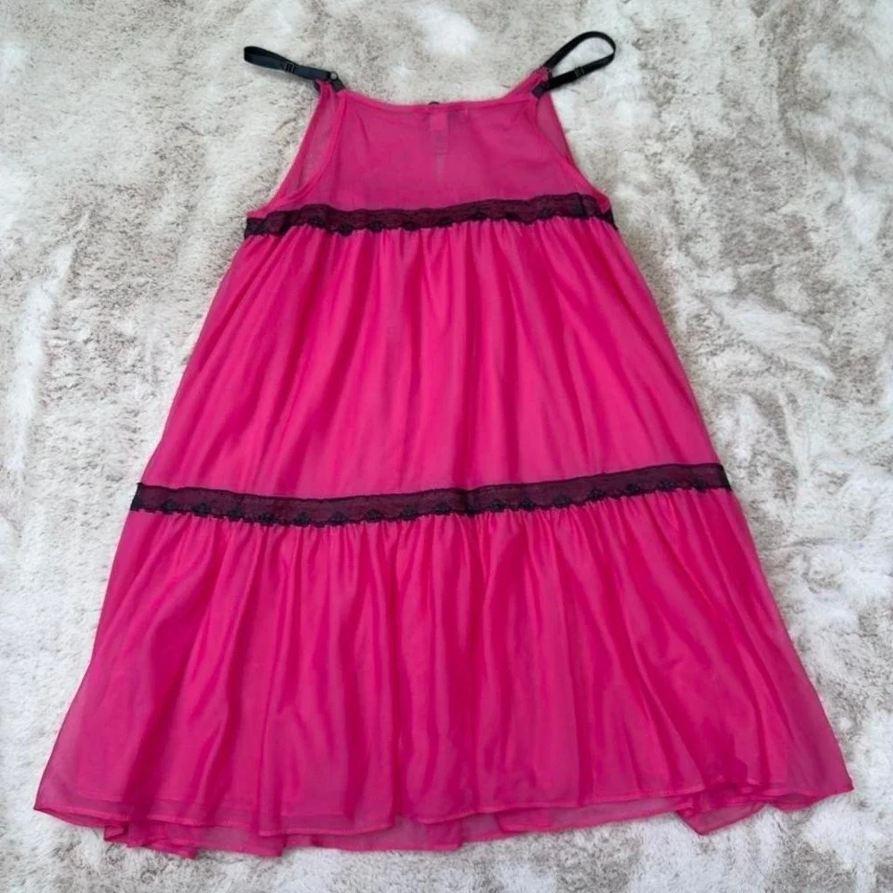 Betsey‎ Johnson hot pink sheer lace babydoll slip
